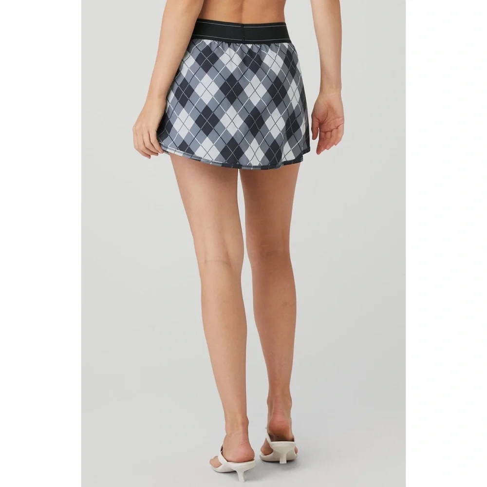Alo Yoga Argyle Match Point Tennis Skirt Black/Anthracite S